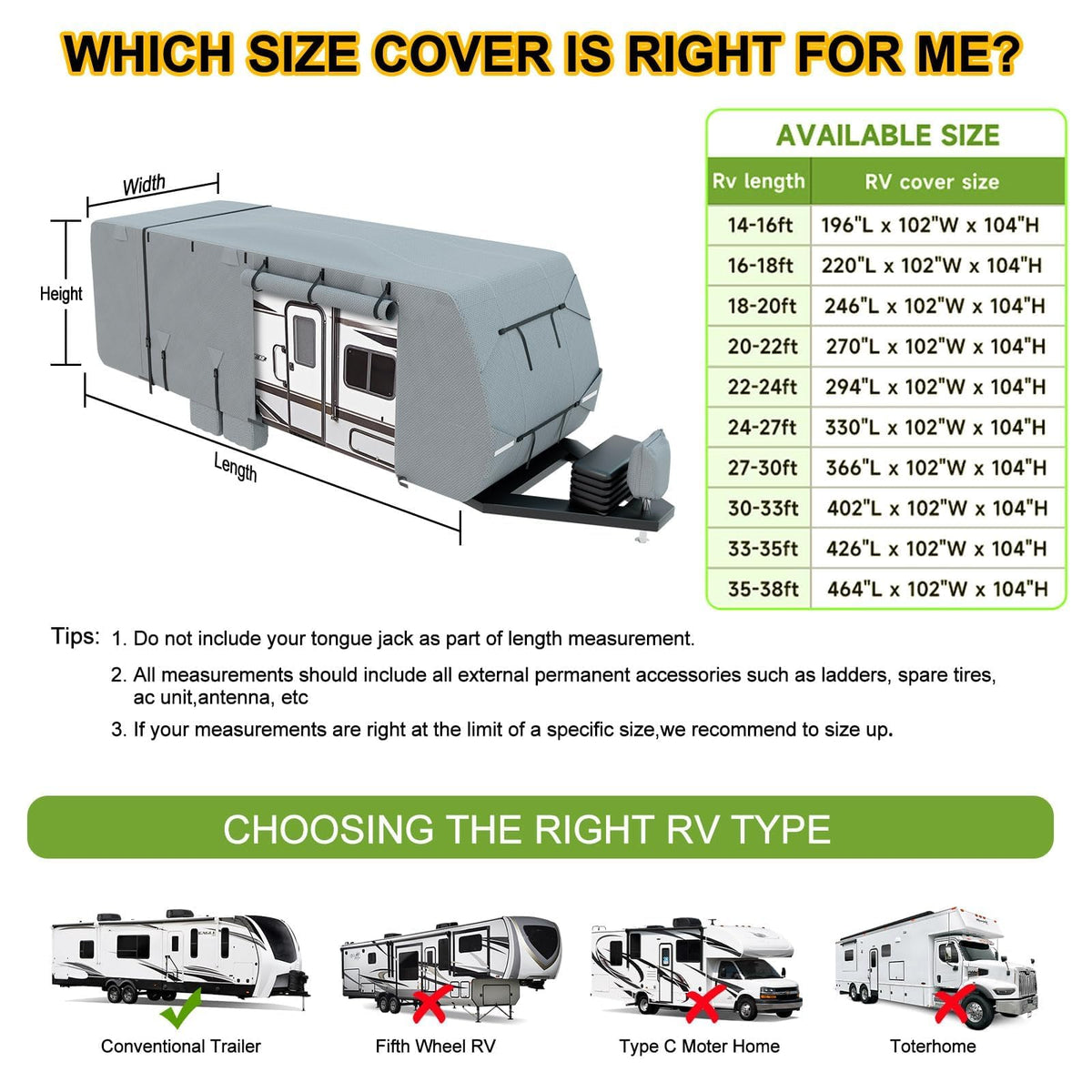 14-16ft 8 Layers Heavy Duty RV Cover V616219