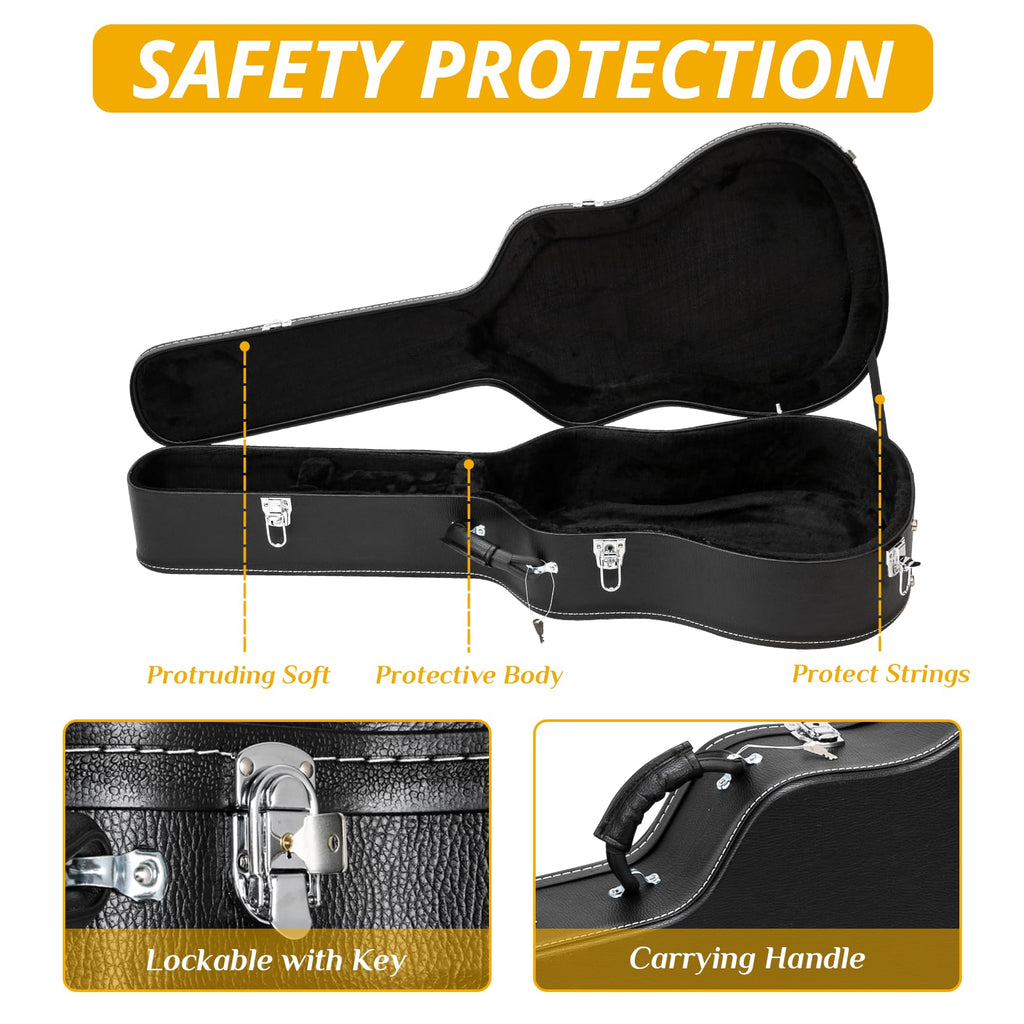 41 Inch Acoustic Guitar Hard Case with Lock Latch, Black K2941