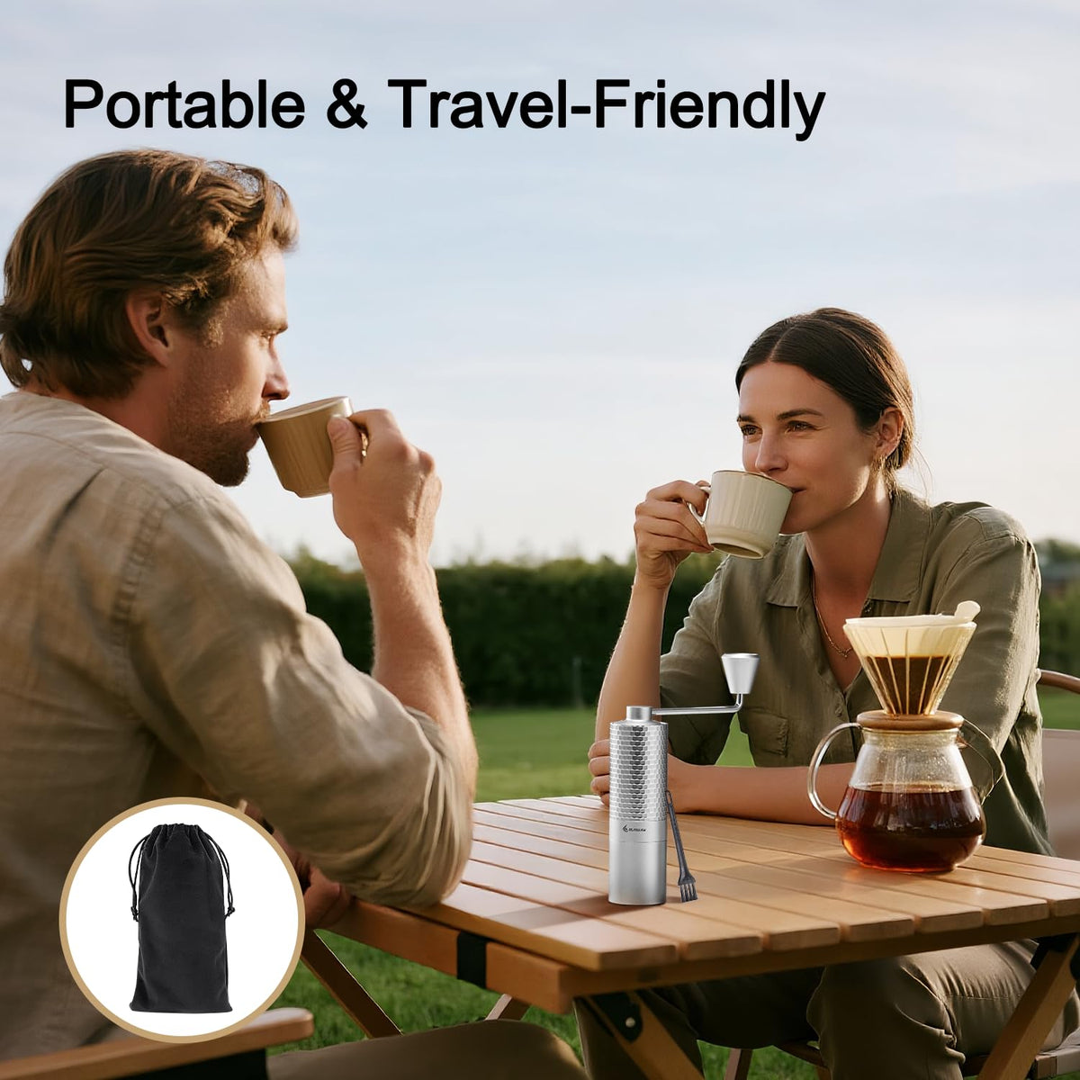 Manual Coffee Grinder, Stainless Steel Conical Burr Hand Grinder, 25g Coffee Bean Mill with Magnetic Handle, Dual Bearing Metal Body for Travel and Camping Y873