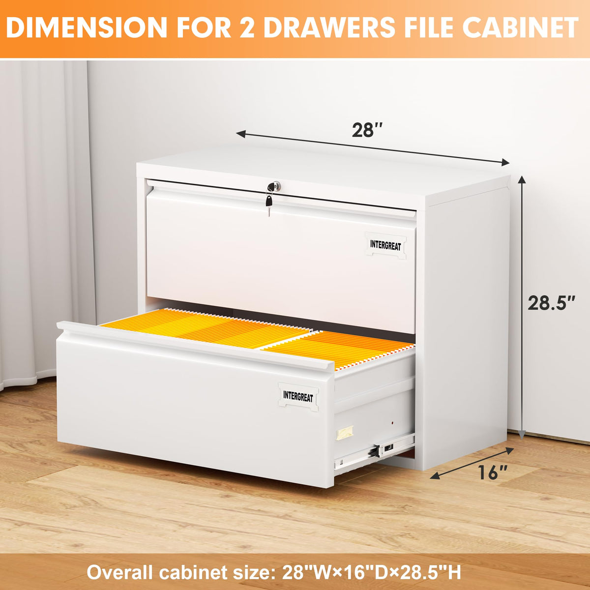 White 2 Drawer Lateral File Cabinet with Lock J756593
