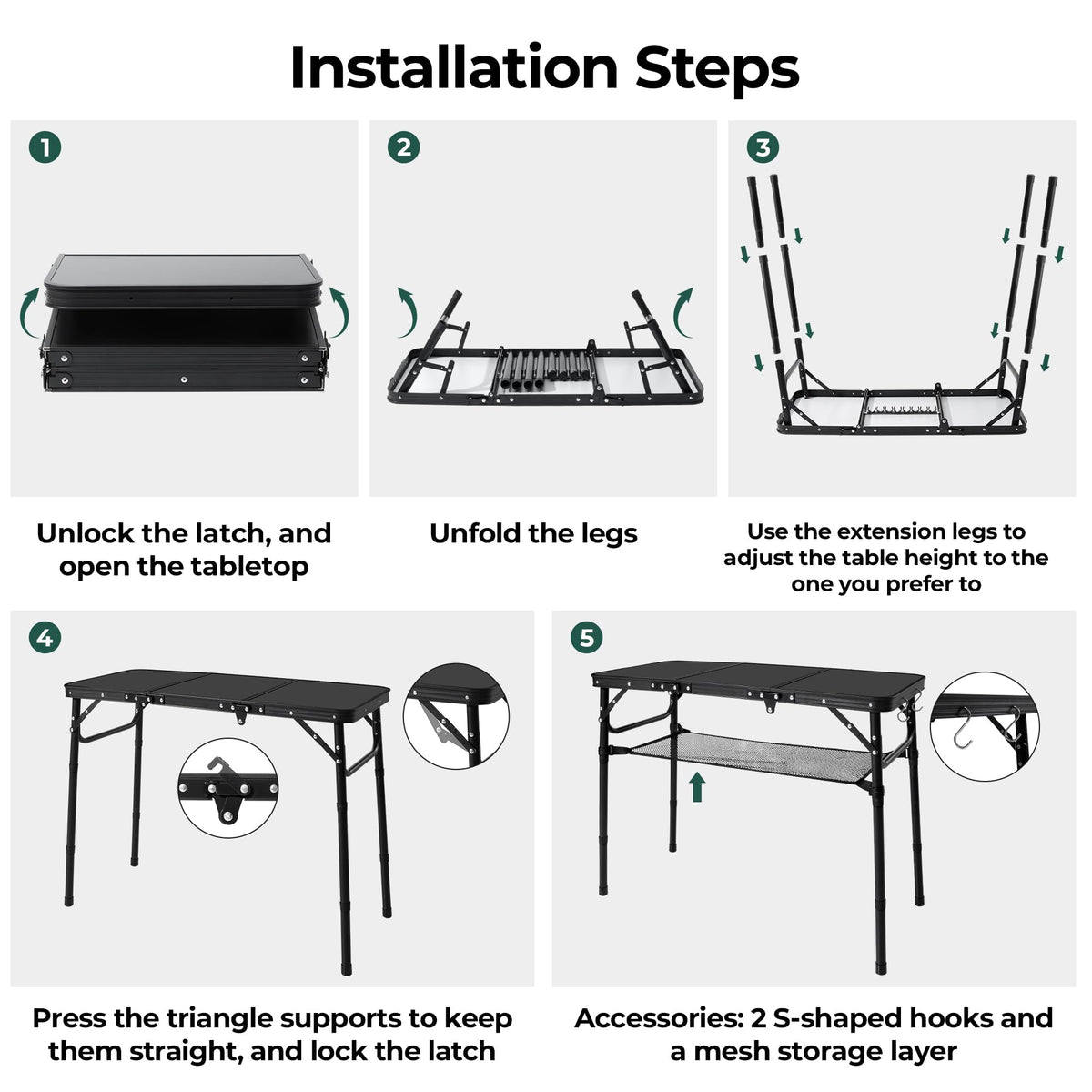 Folding Camping Table with Adjustable Height G173137