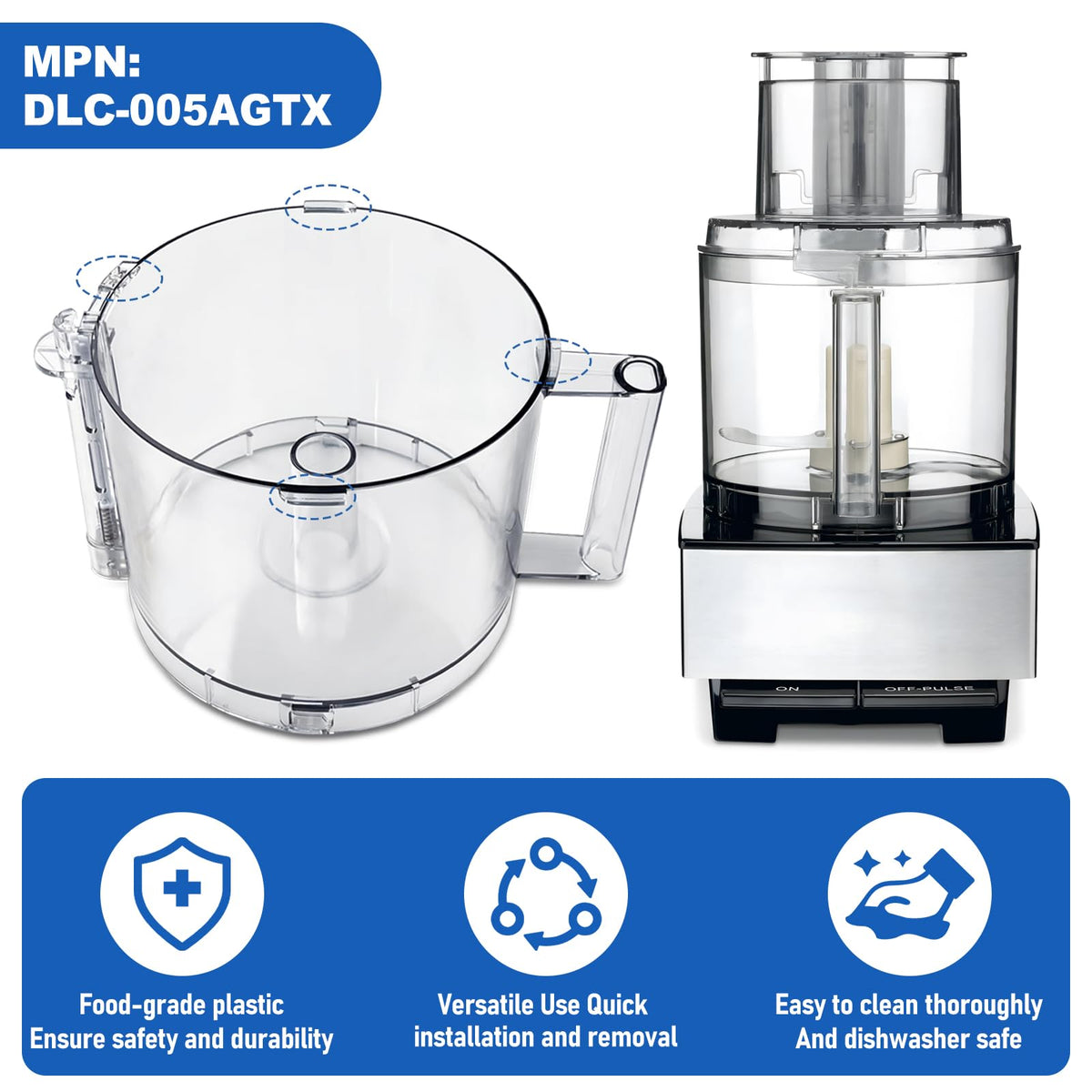 14-Cup Food Processor Working Bowl with 4 Locking Clips E634458