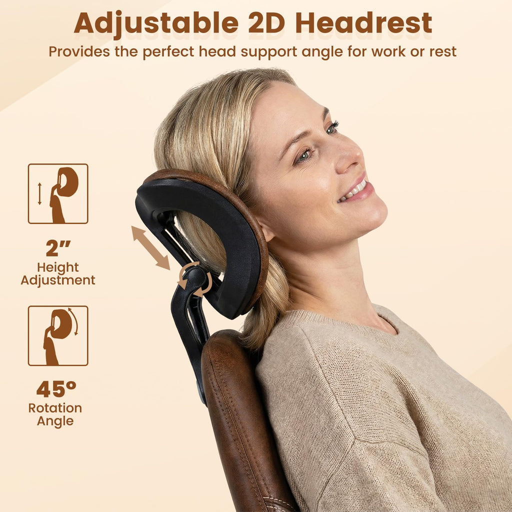 Brown Faux Fur Ergonomic Office Chair with Headrest and Wheels R667
