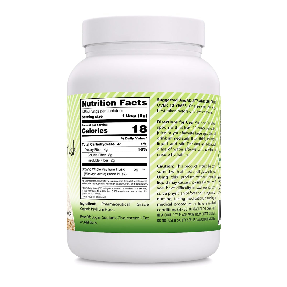 Organic Whole Psyllium Husk Powder 24 Oz B43281