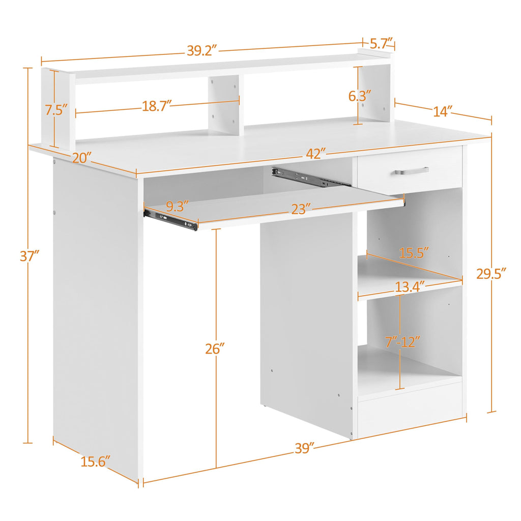 White Computer Desk with Keyboard Tray, Drawers, and Shelves R26811