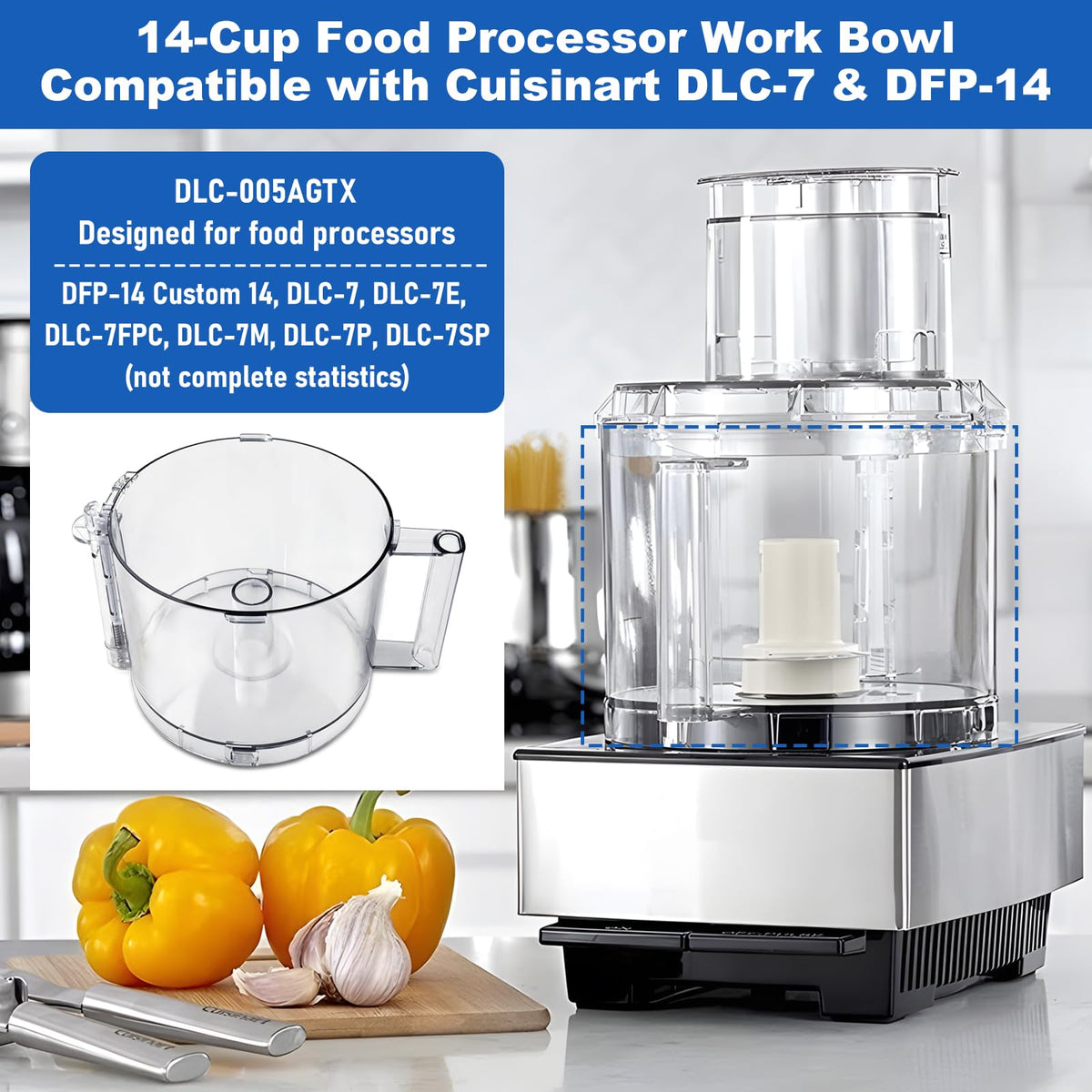 14-Cup Food Processor Working Bowl with 4 Locking Clips E634458