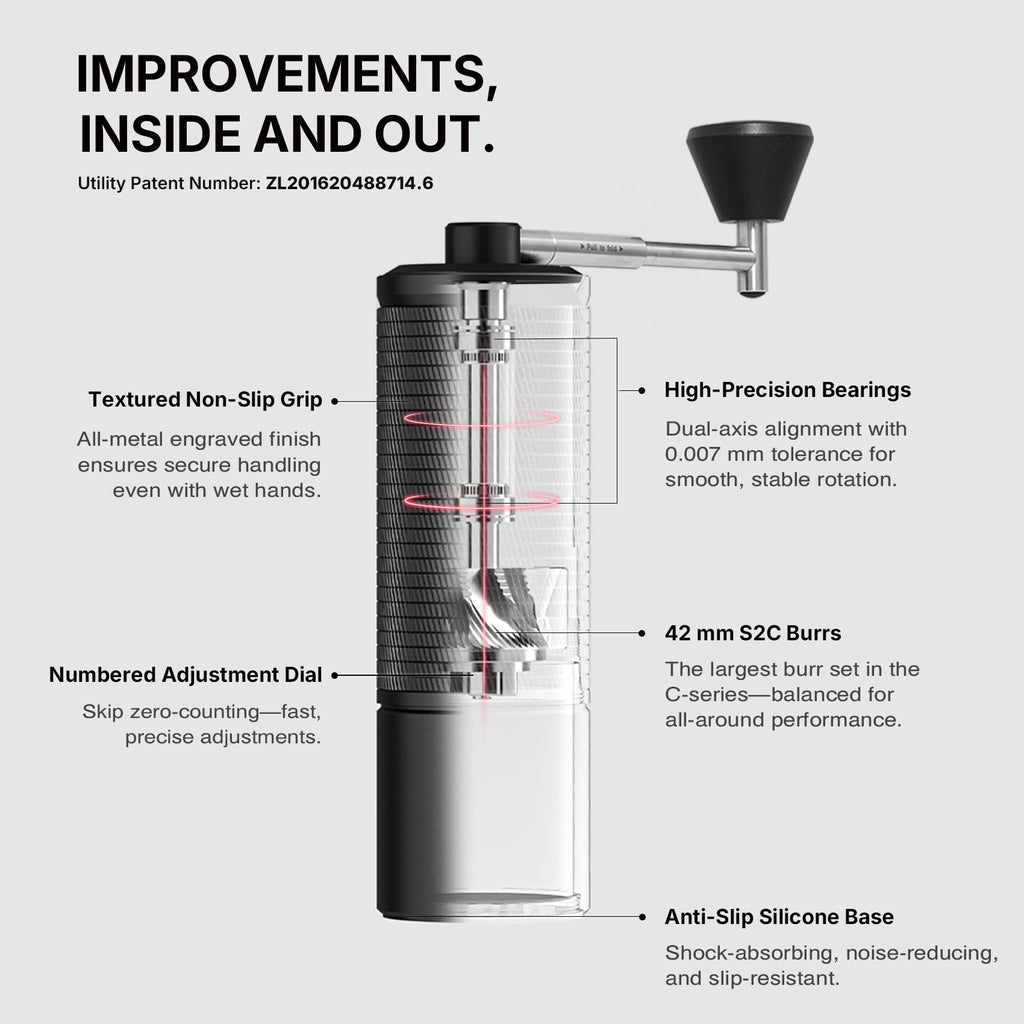 Manual Coffee Grinder with Conical Burr, Portable Hand Coffee Mill - Black X6636