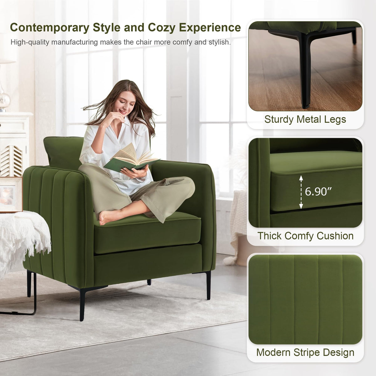 Olive Green Velvet Accent Chairs Set of 2 P3868