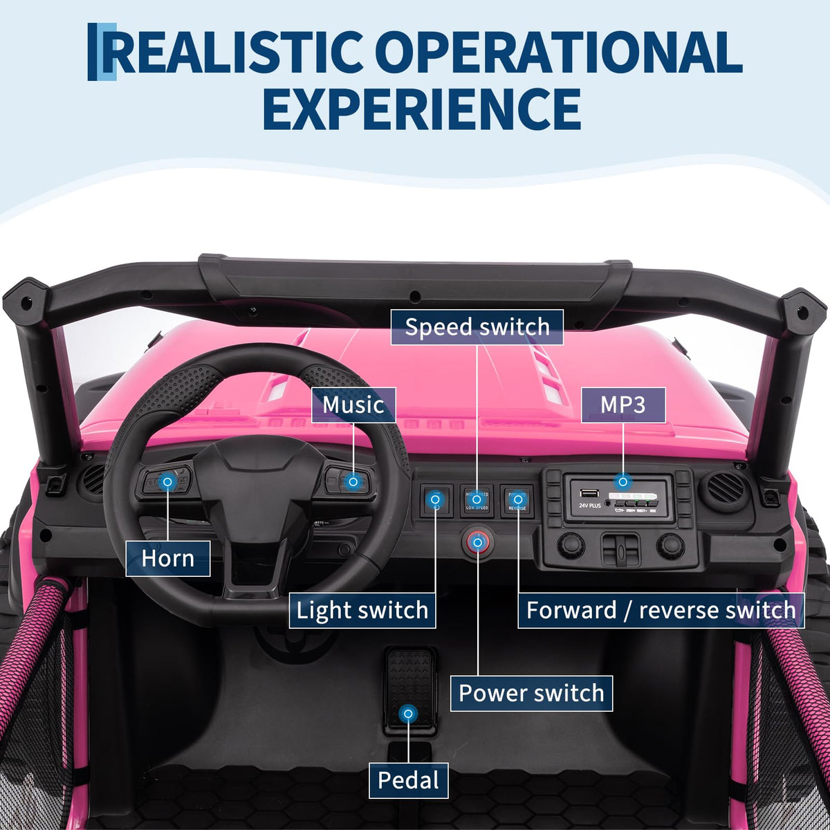 24V 4WD 2 Seater Ride on Car with Remote Control, Pink Z318