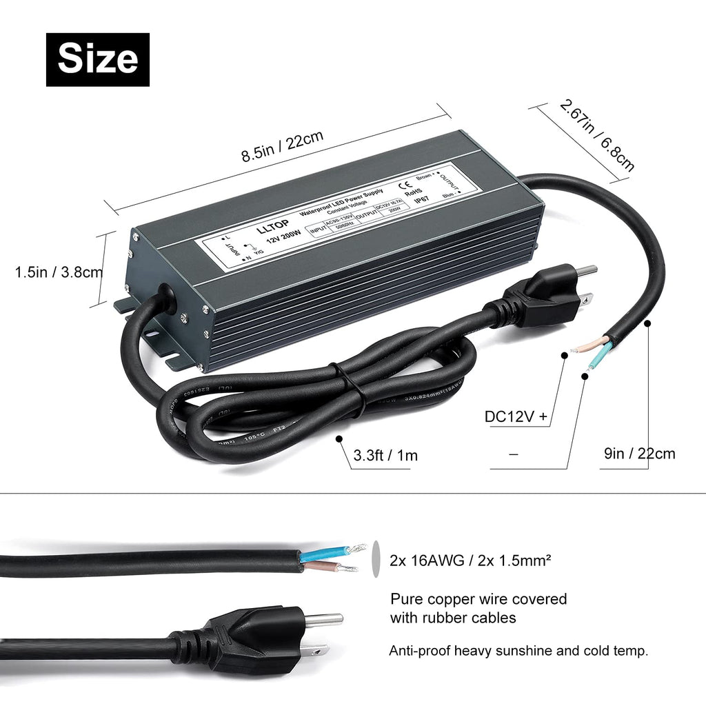 12V DC Waterproof IP67 Power Supply 200W 16.7A O468