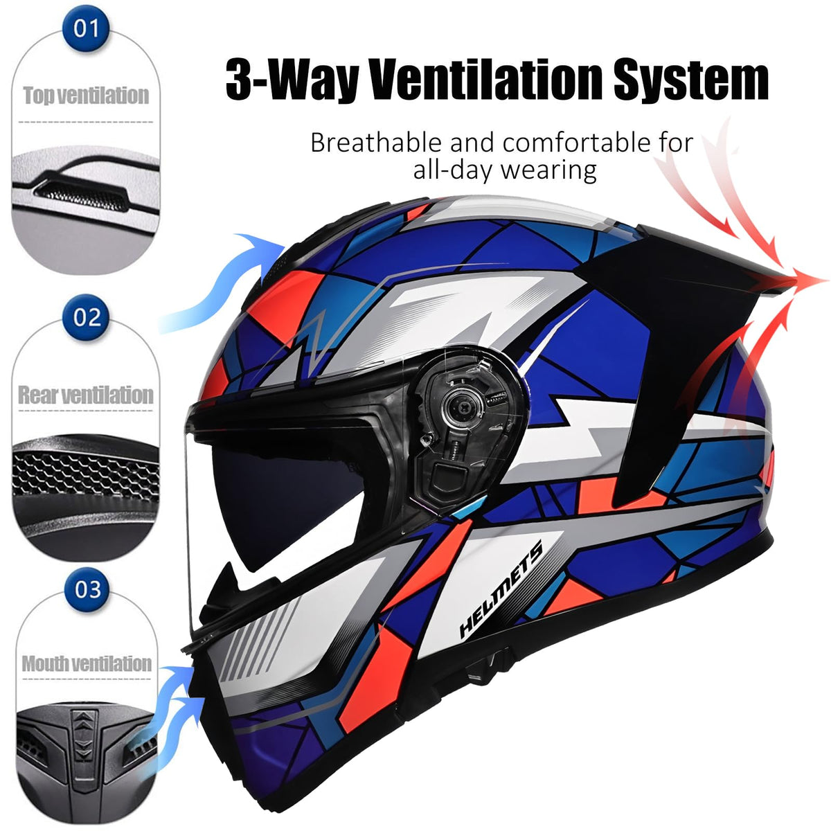 Flip-Up Full Face Motorcycle Helmet with Dual Visors T123382