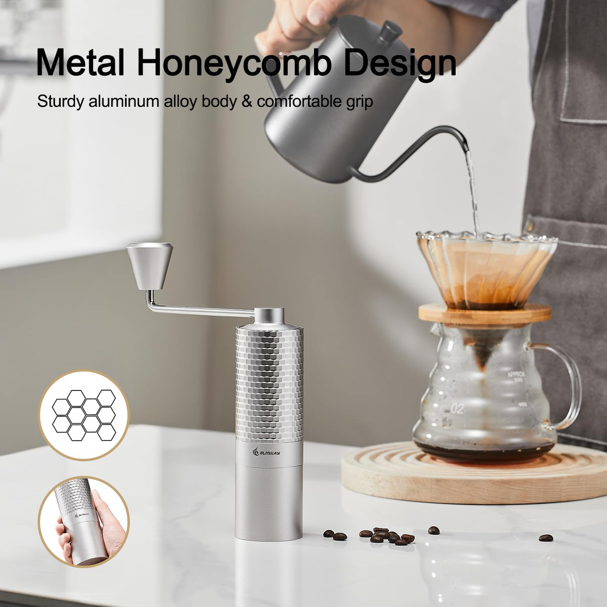 Manual Coffee Grinder, Stainless Steel Conical Burr Hand Grinder, 25g Coffee Bean Mill with Magnetic Handle, Dual Bearing Metal Body for Travel and Camping Y873