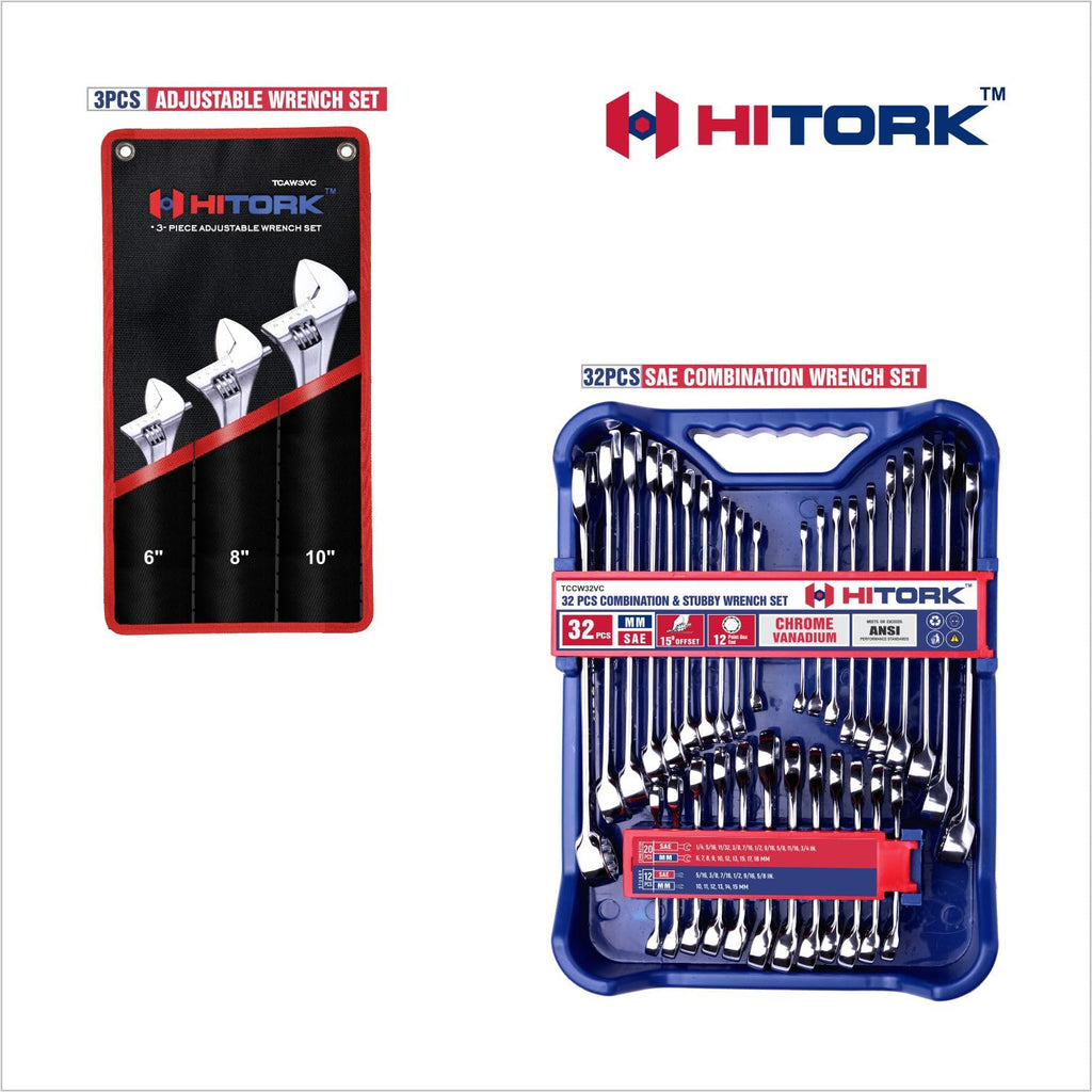 3-Piece Adjustable Wrench Set + 32-Piece SAE & Metric Combination Wrench Set CR-V Steel B4251