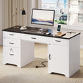 White Office Desk with Lockable Drawers and Charging Station O715