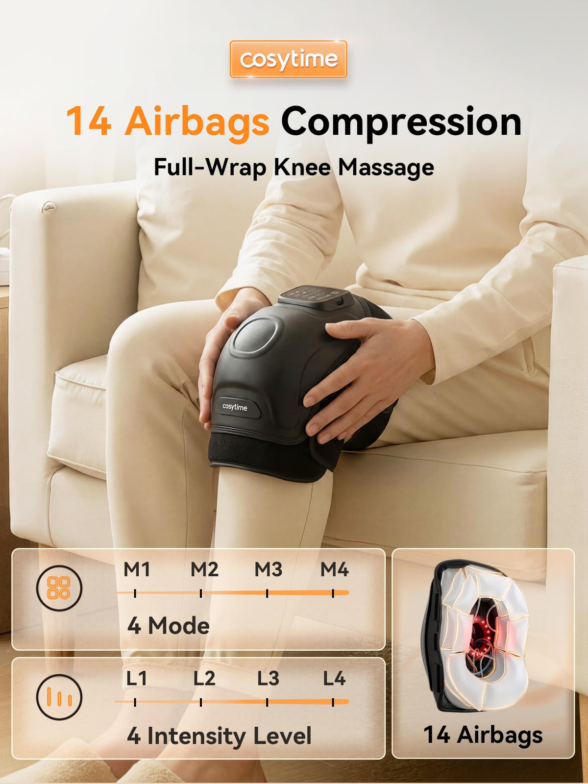 Cordless Knee Massager with Airbag Compression and Heat U95117