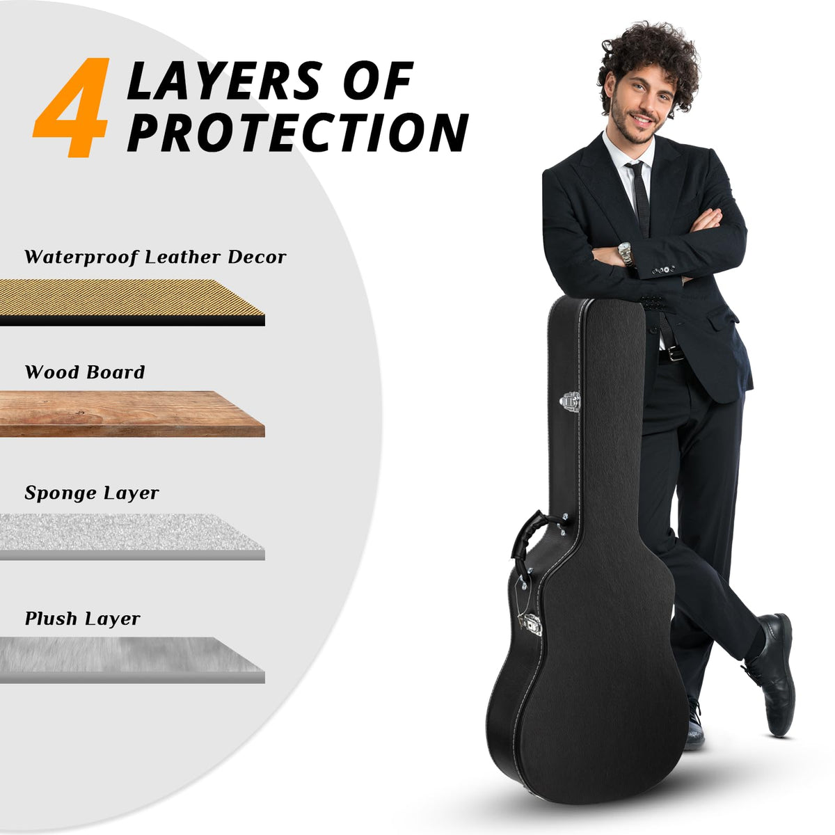 41 Inch Acoustic Guitar Hard Case with Lock Latch, Black K2941