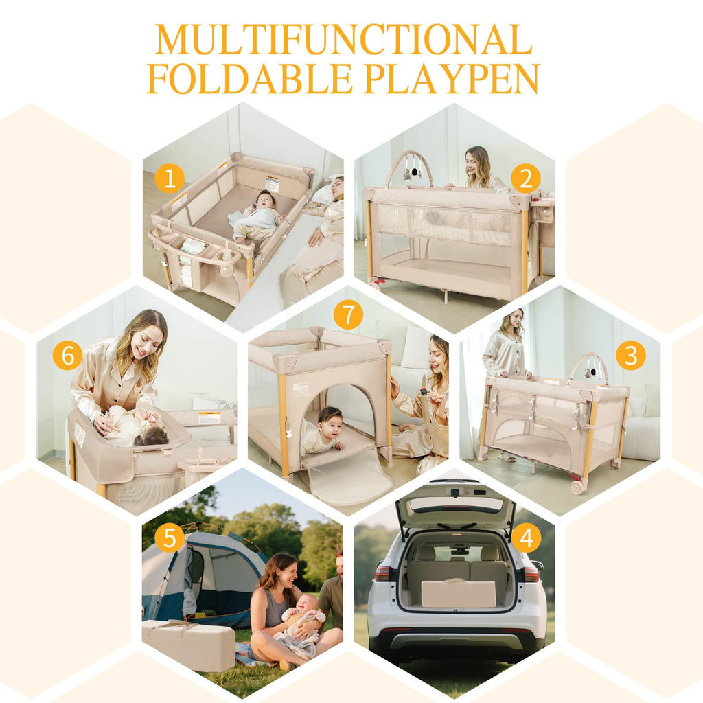 5-in-1 Foldable Baby Bassinet Playpen I235531