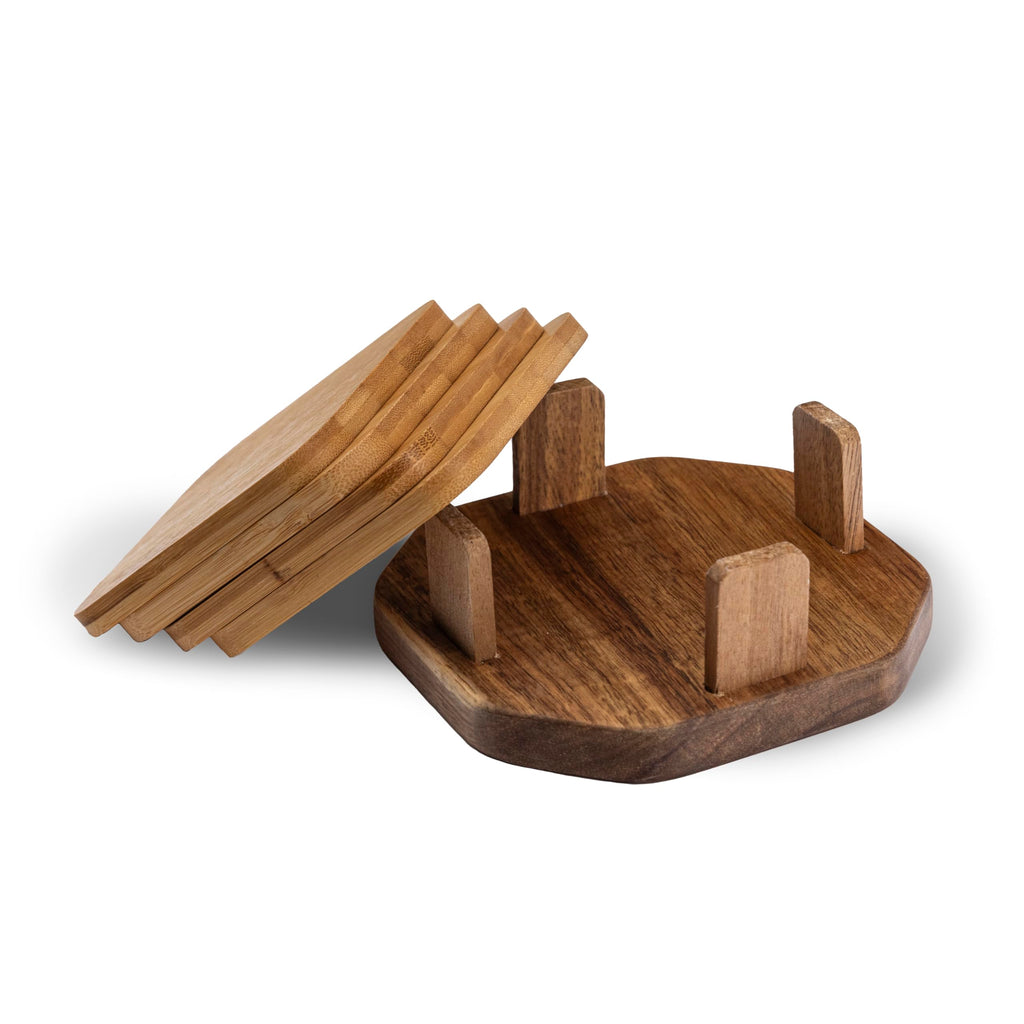Chicago Bears 4-Pack Wood Inlay Coaster Set with Holder E5225