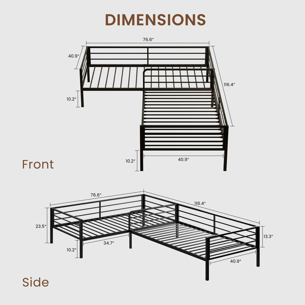 Black L Shaped Twin Beds with Rails O514818