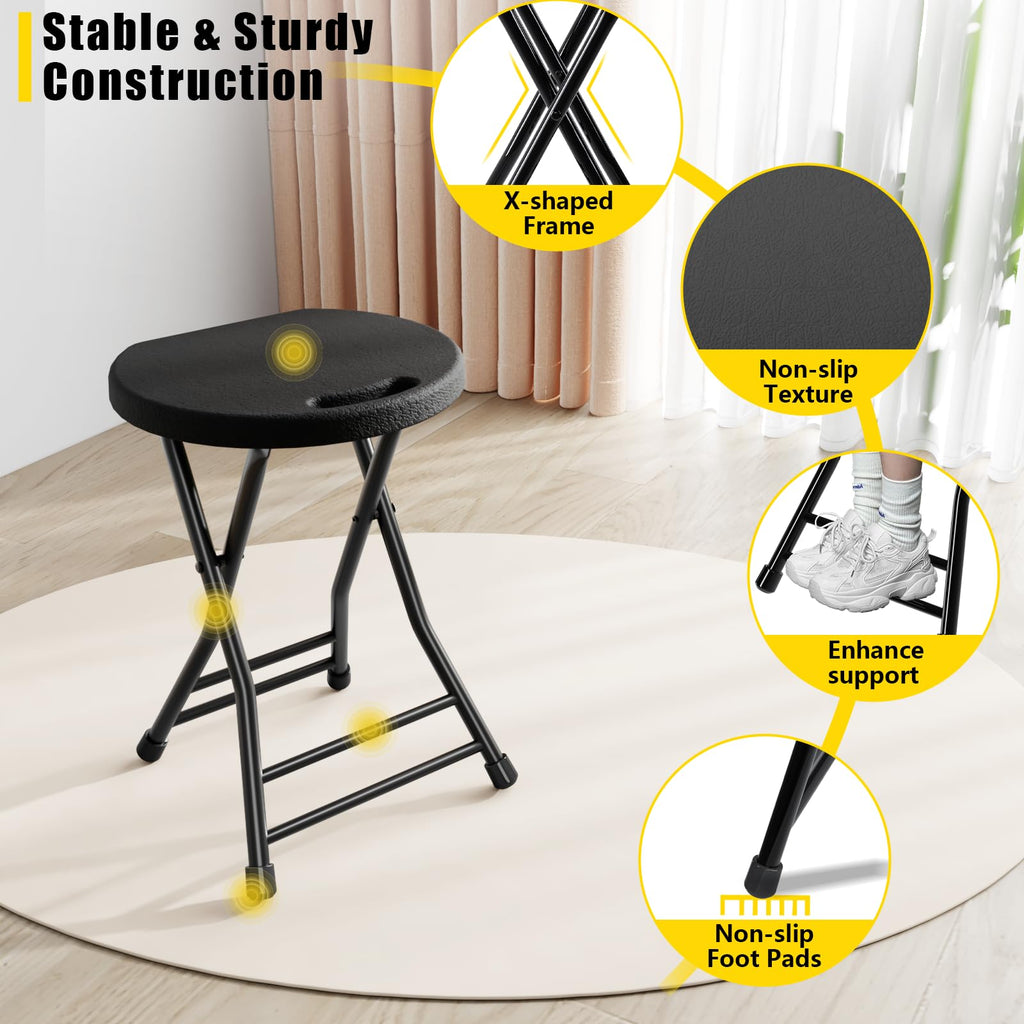 Black 18 Inch Folding Stool with Handle, Pack of 2 C431998