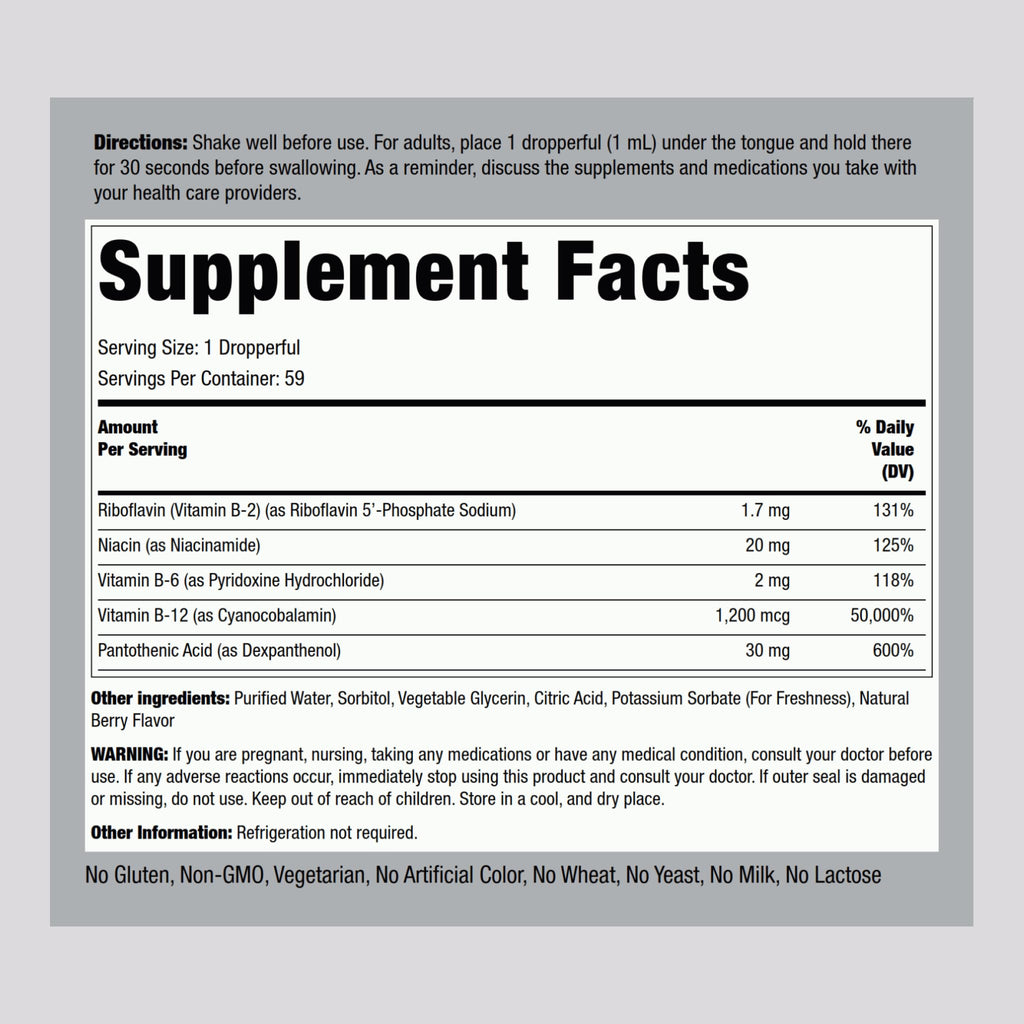 Vitamin B Complex with B12 Liquid Drops 1200 mcg 2 oz X197443