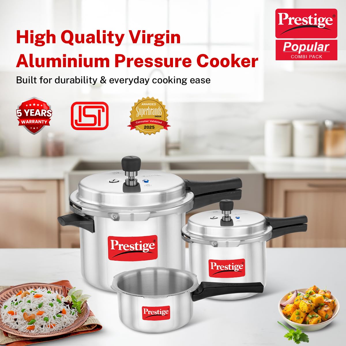 2L+3L+5L Aluminium Pressure Cooker Set with 2 Lids A99548
