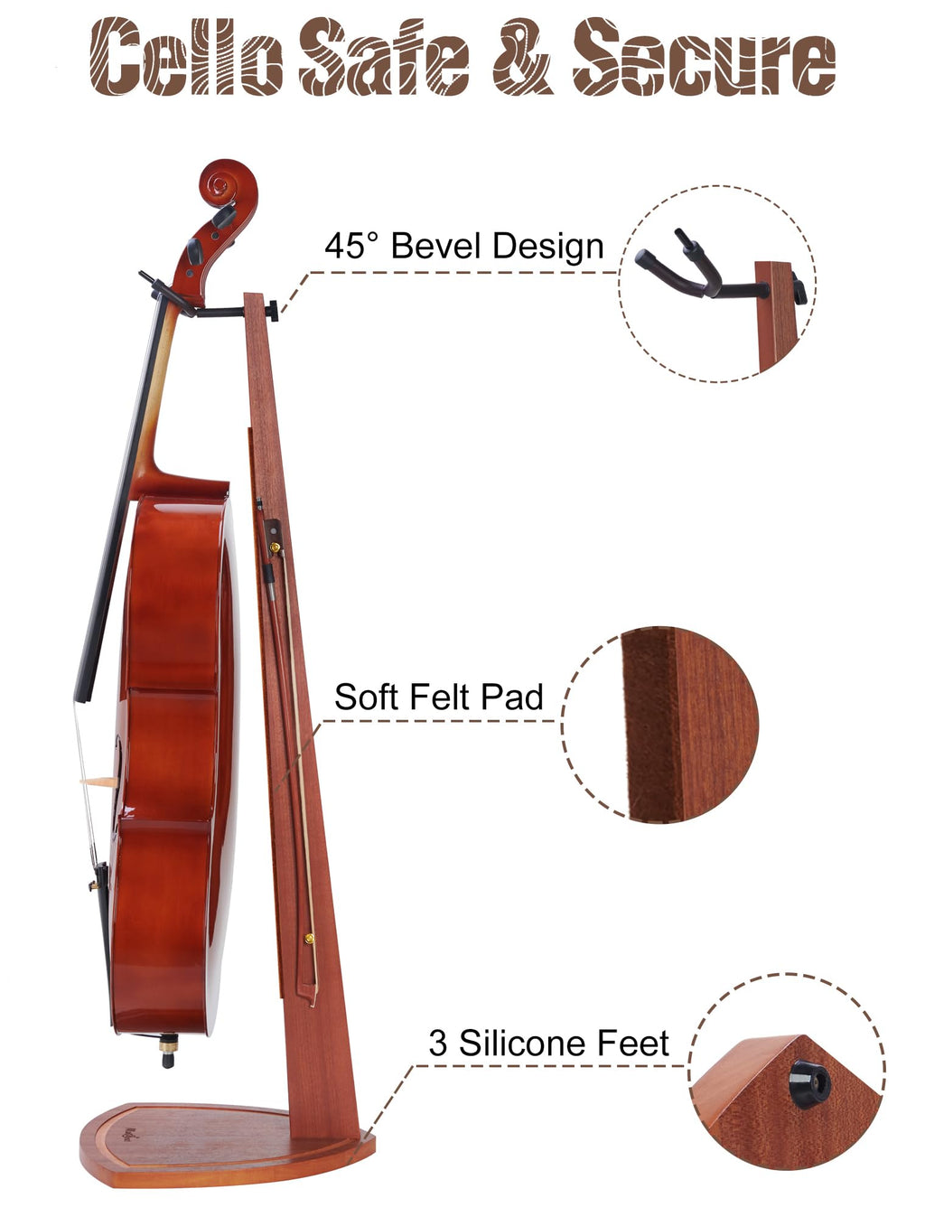 Mahogany Wood Cello Stand with Bow Holder I596008