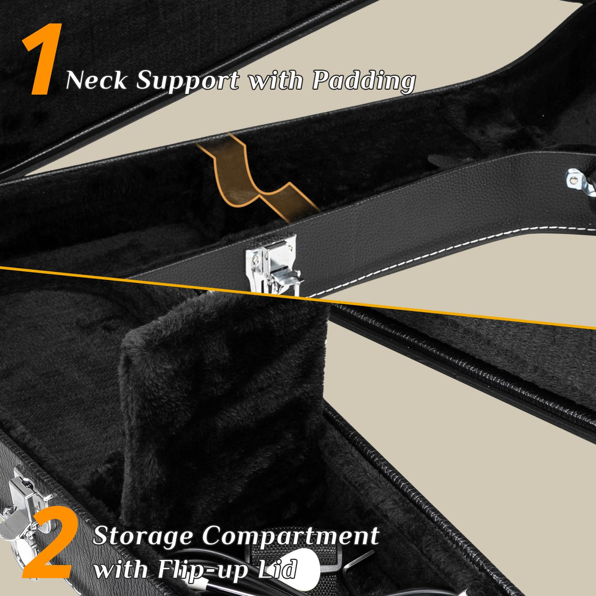 41 Inch Acoustic Guitar Hard Case with Lock Latch, Black K2941