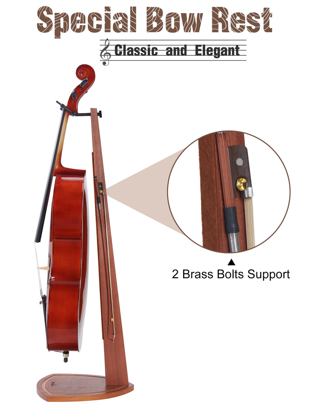 Mahogany Wood Cello Stand with Bow Holder I596008