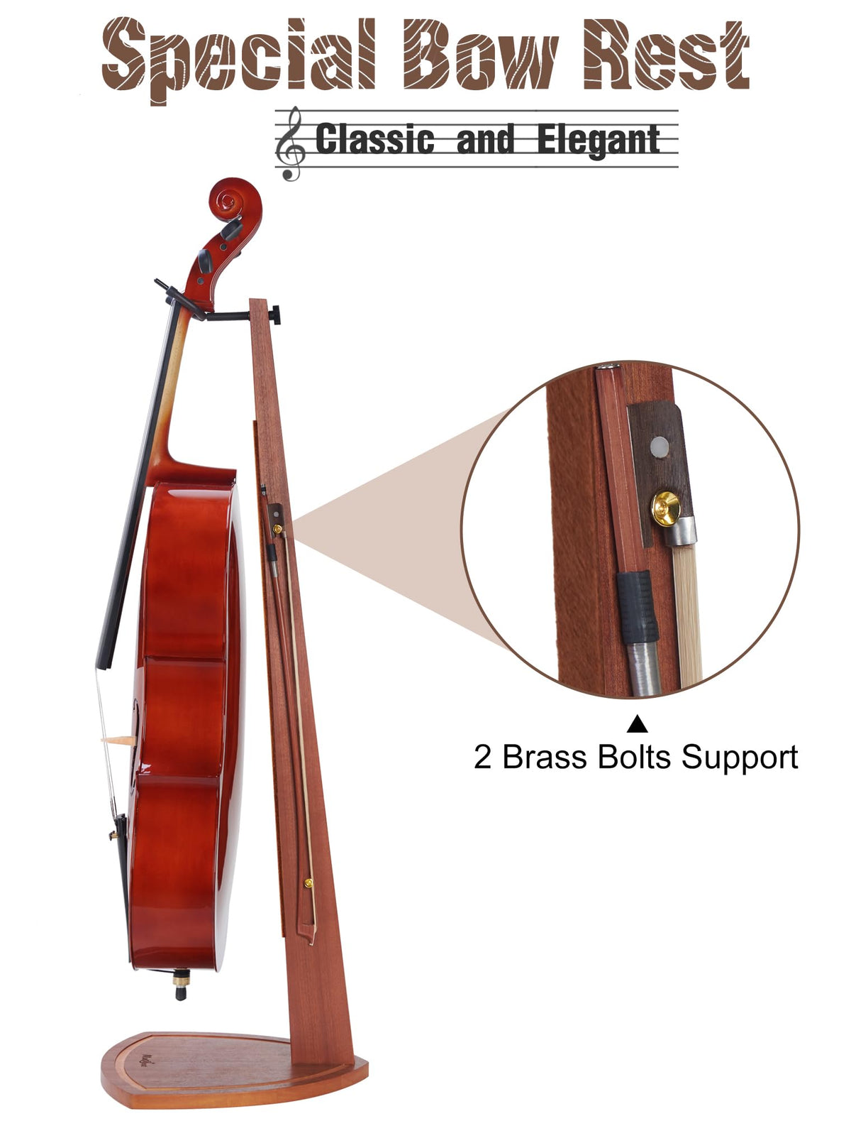 Mahogany Wood Cello Stand with Bow Holder I596008
