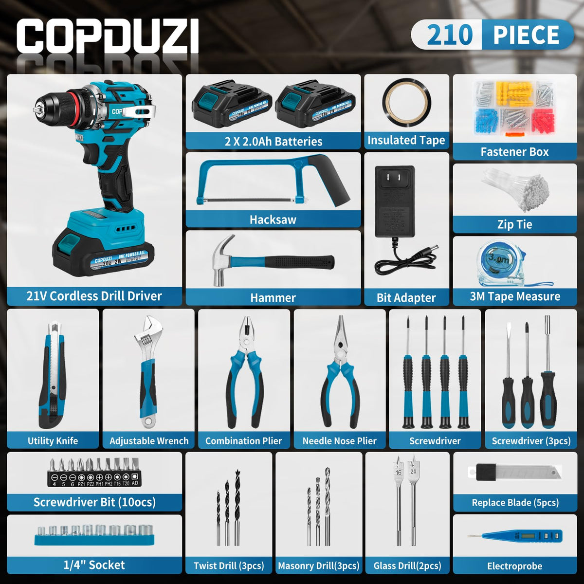 21V Cordless Brushless Drill Driver Combo Kit with 2x2.0Ah Battery W72120