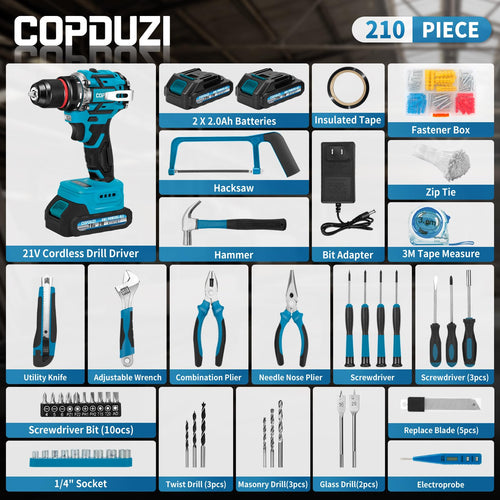 21V Cordless Brushless Drill Driver Combo Kit with 2x2.0Ah Battery W72120