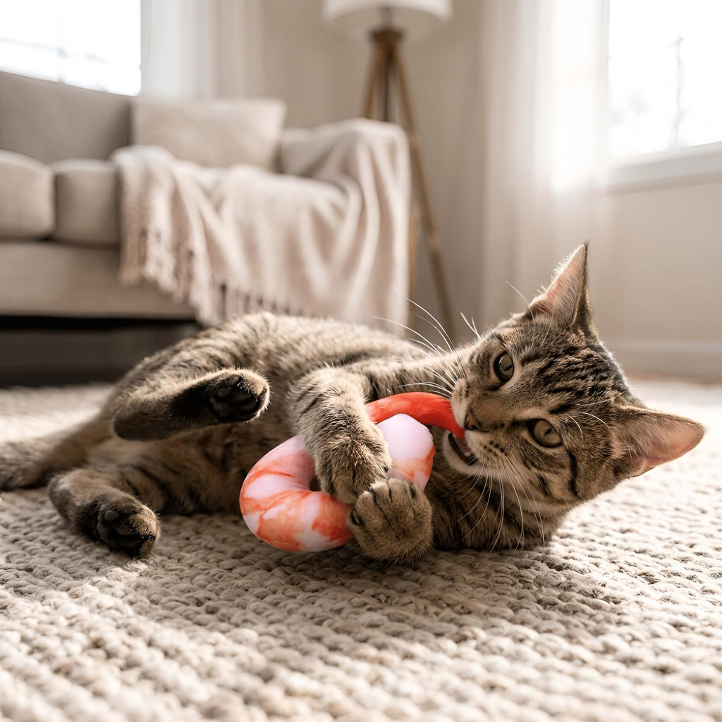 Orange White 3D Shrimp Shape Dog Squeaky Plush Toy V9670