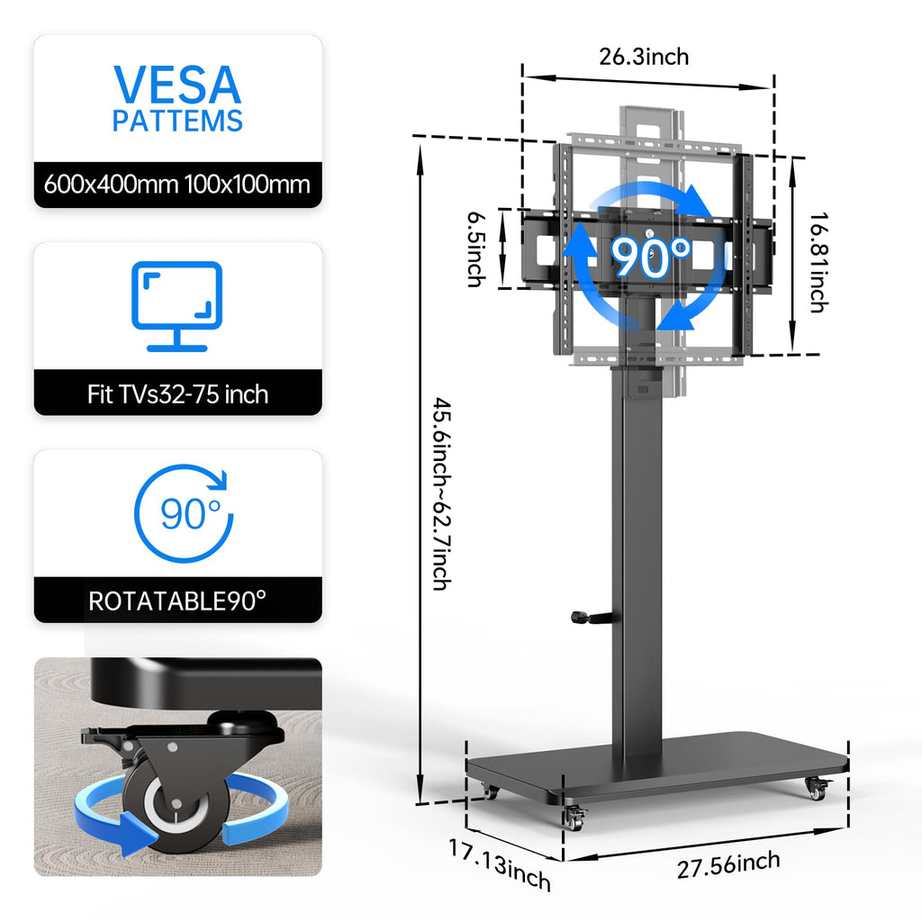 Mobile TV Stand with Power Outlet and Wheels F7991