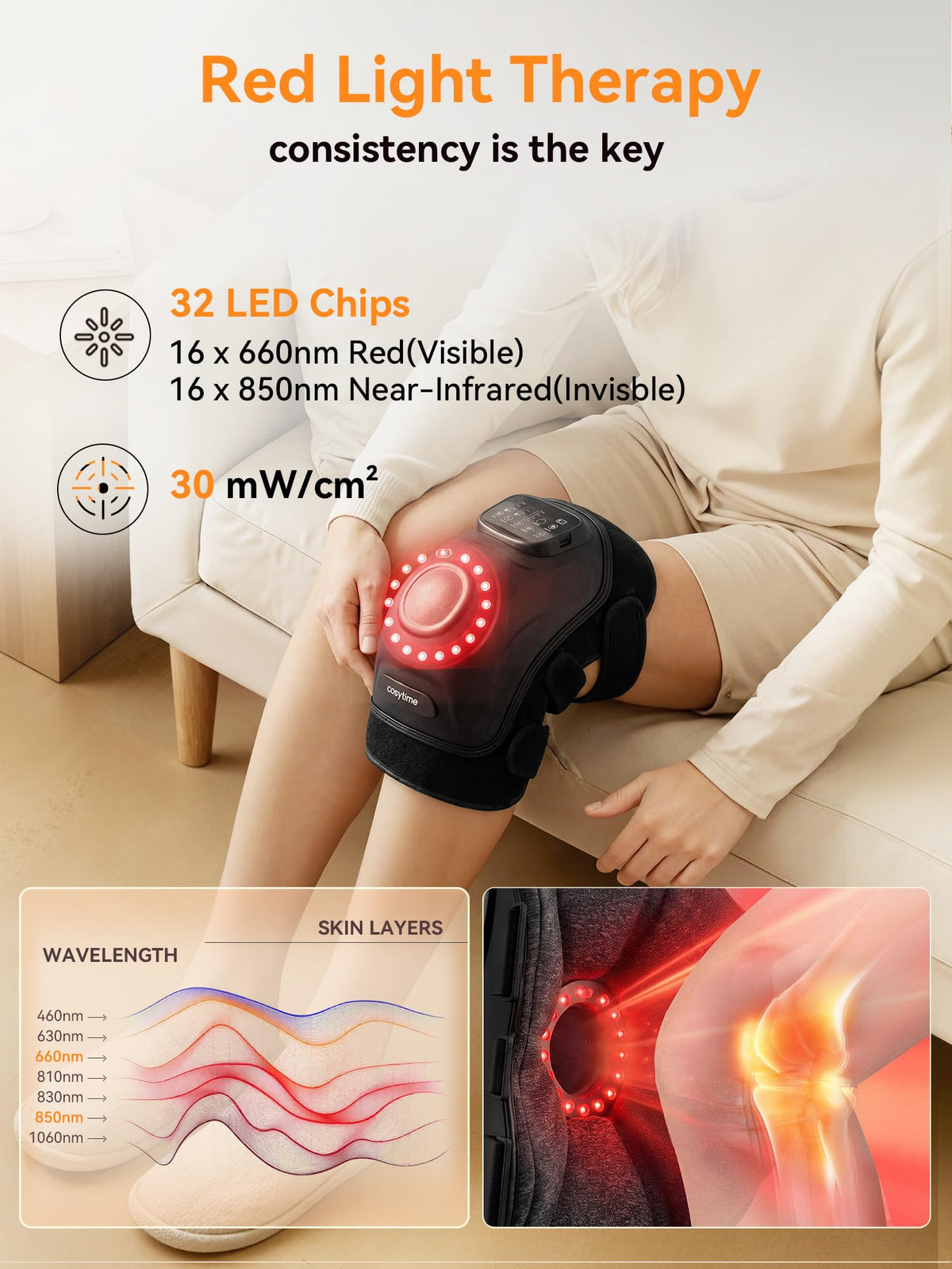 Cordless Knee Massager with Airbag Compression and Heat U95117
