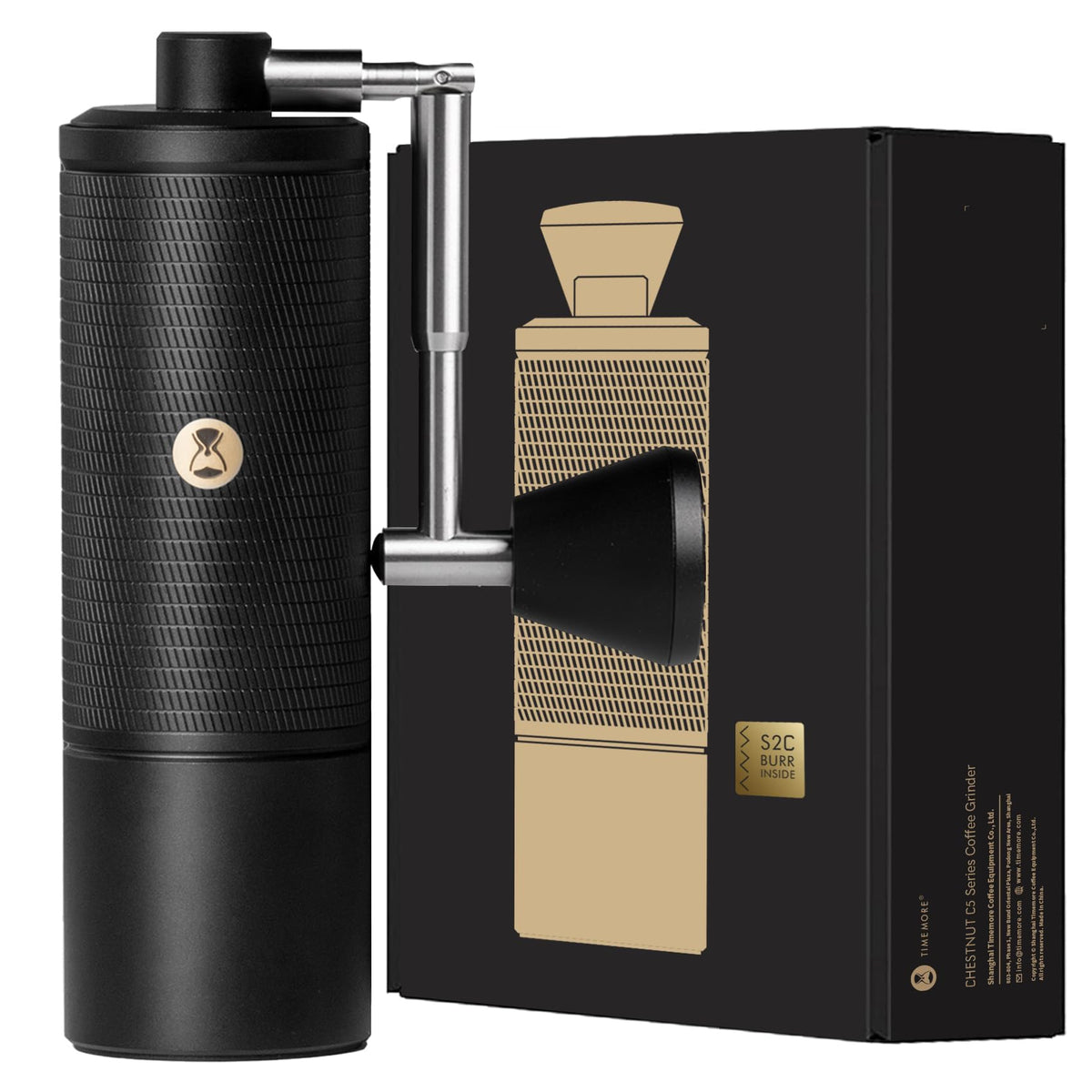 Manual Coffee Grinder with Conical Burr, Portable Hand Coffee Mill - Black X6636