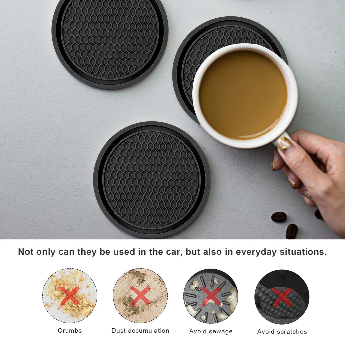 Black Non-Slip Silicone Car Cup Coasters O32408