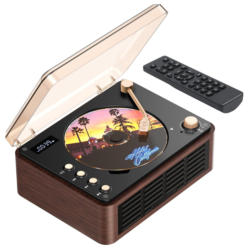 Portable CD Player with Speaker, Bluetooth, FM Radio, Walnut Brown R534216