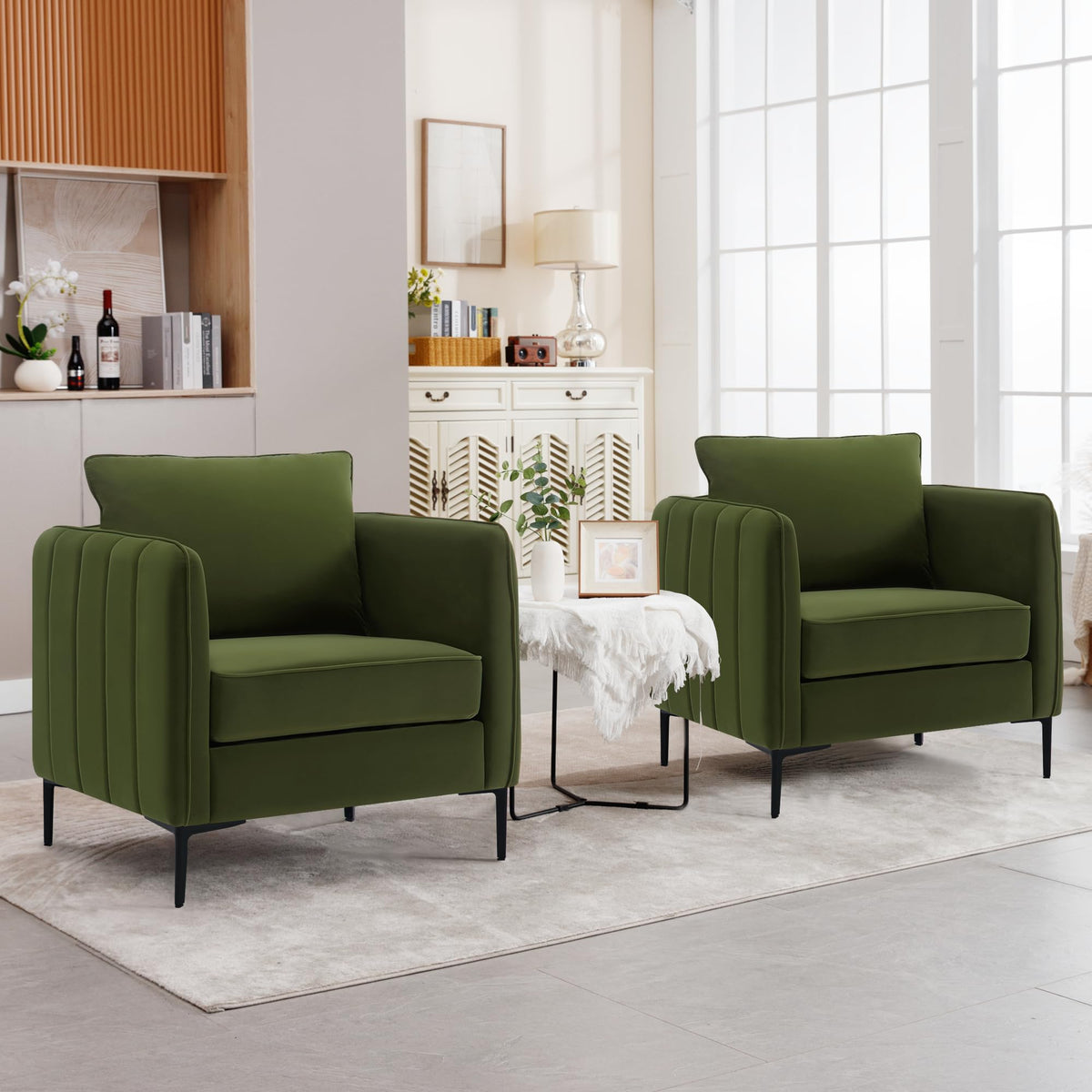 Olive Green Velvet Accent Chairs Set of 2 P3868