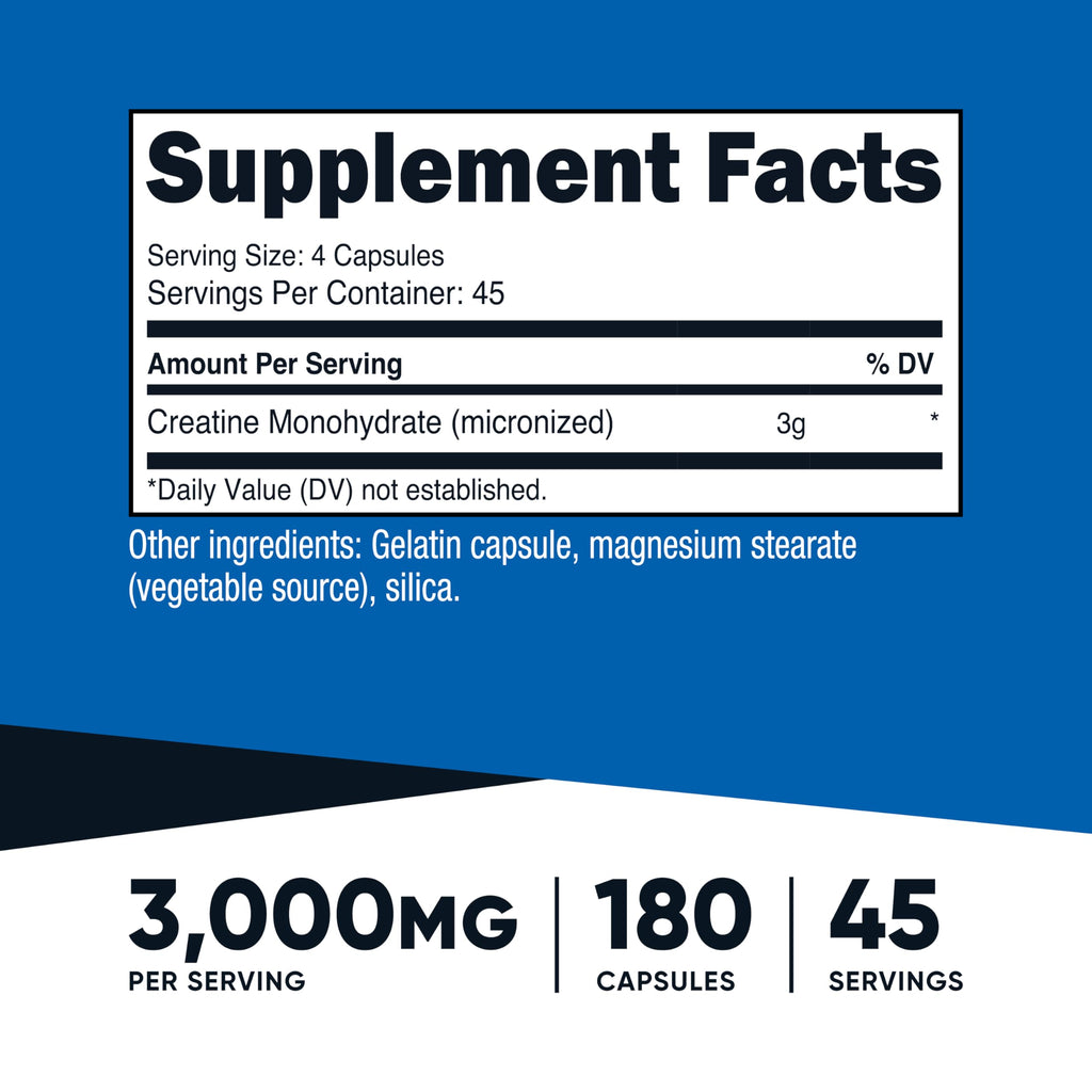 Creatine Monohydrate 3,000mg 180 Capsules K495856
