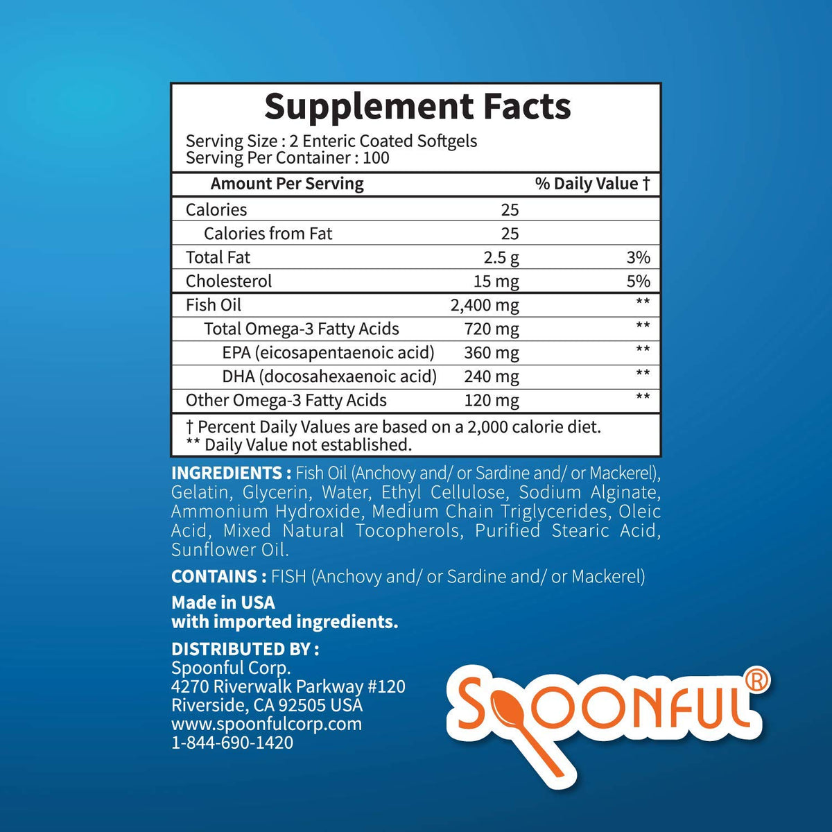 Omega 3 Fish Oil 2400mg 200 Capsules Softgel D715847