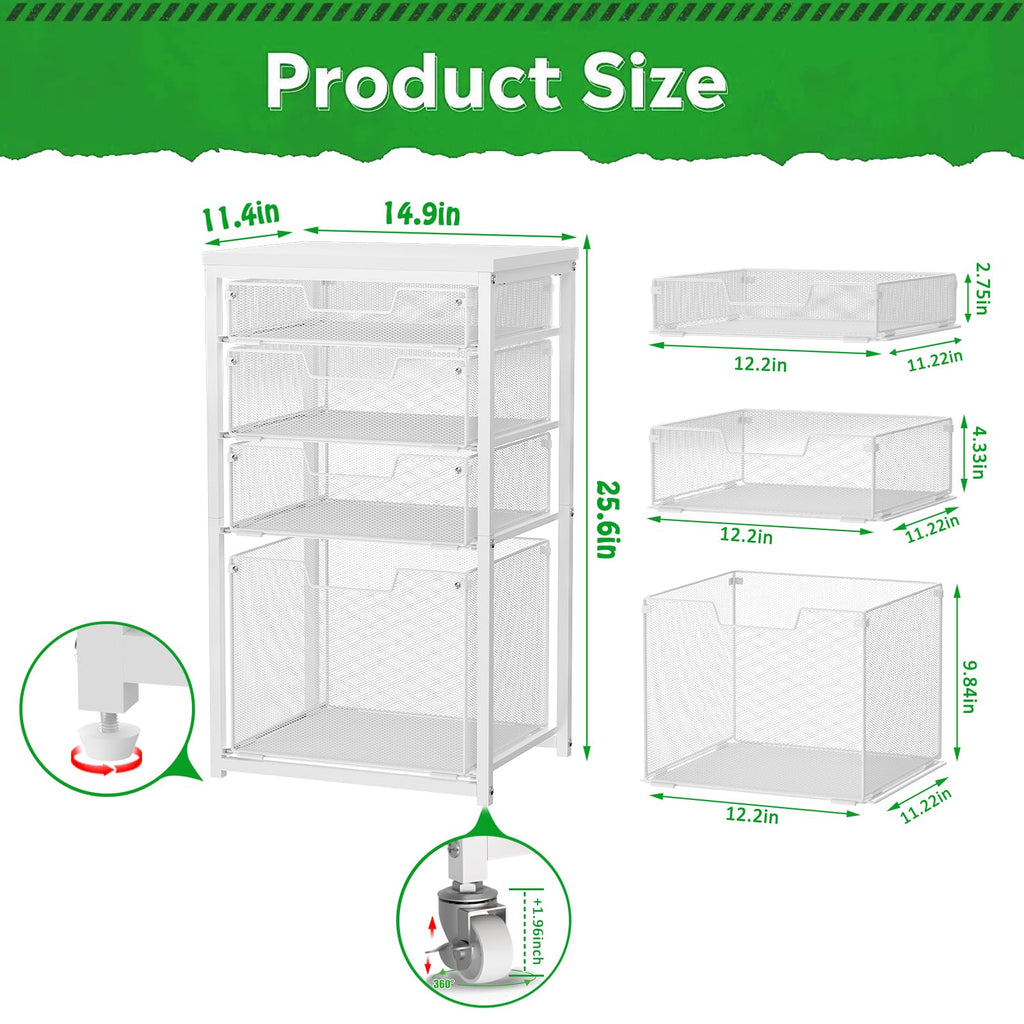 4 Drawer Rolling File Cart with Wheels, White A2195