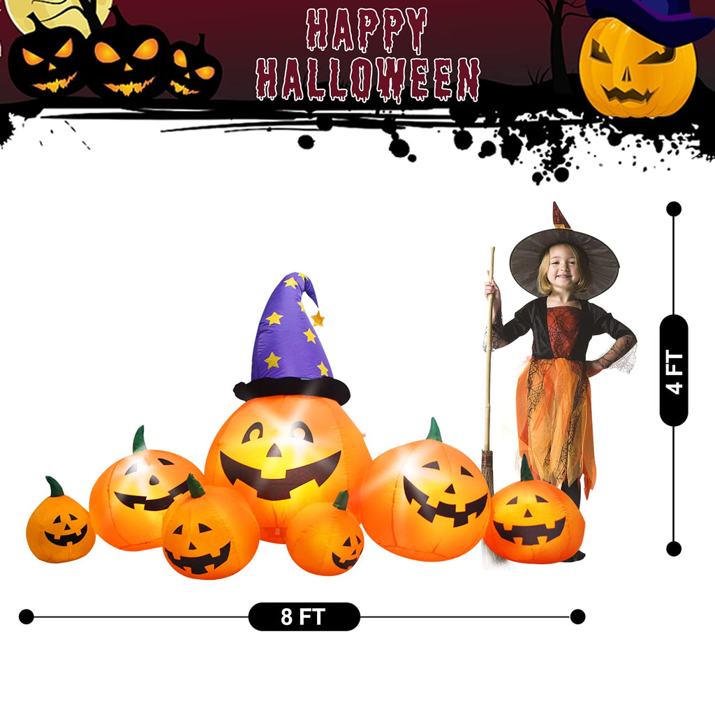 8 FT Inflatable Pumpkins and Witch Hat with Built-in LED Lights U12529
