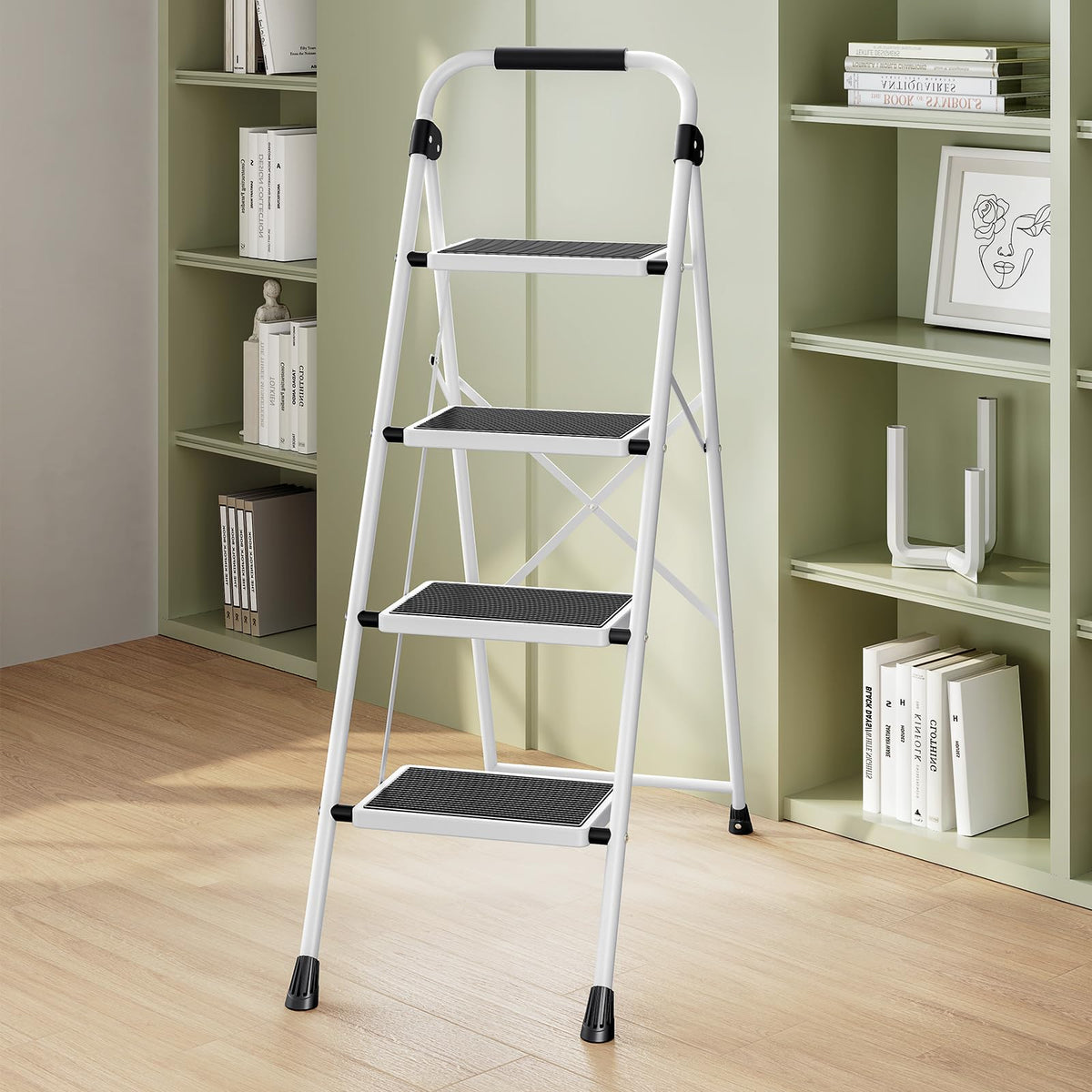 4 Step Folding Step Stool with Anti-Slip Wide Pedal V388500