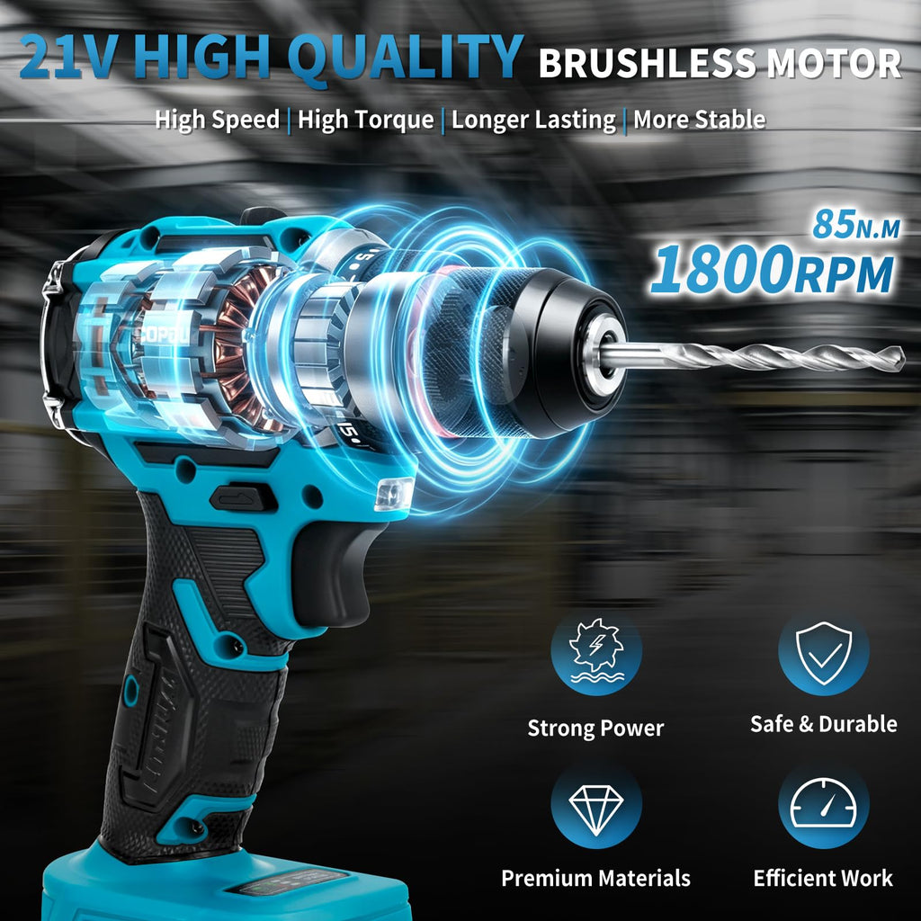 21V Cordless Brushless Drill Driver Combo Kit with 2x2.0Ah Battery W72120