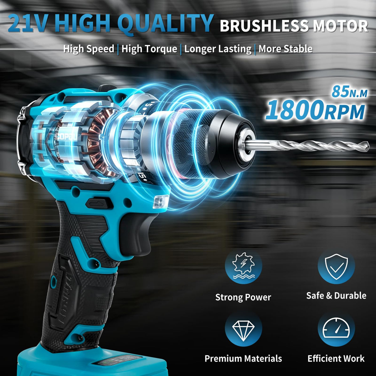 21V Cordless Brushless Drill Driver Combo Kit with 2x2.0Ah Battery W72120