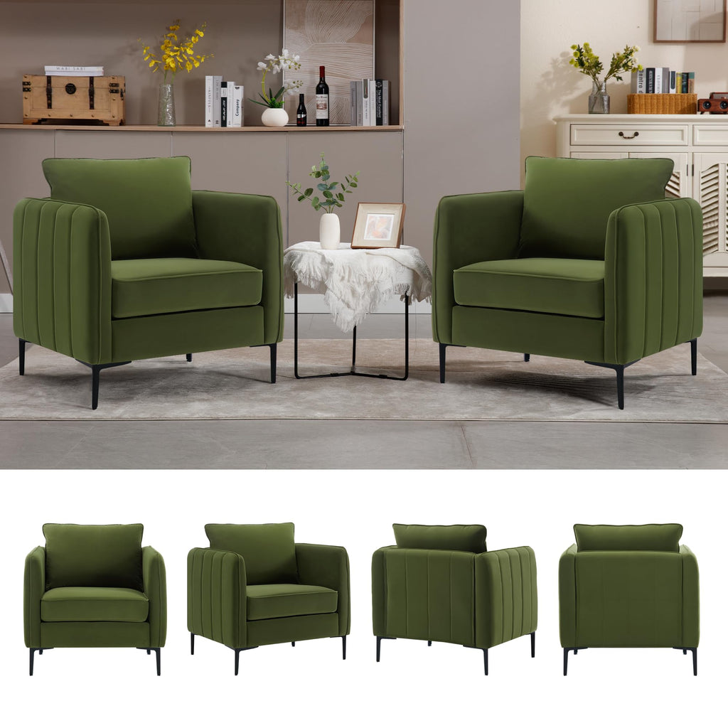 Olive Green Velvet Accent Chairs Set of 2 P3868