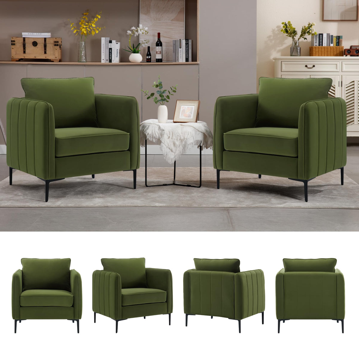 Olive Green Velvet Accent Chairs Set of 2 P3868