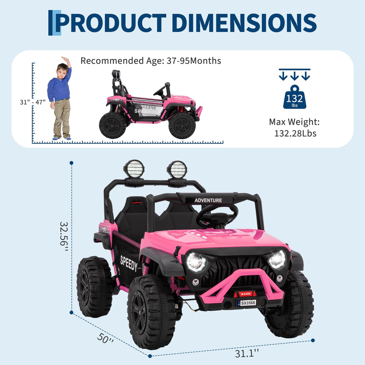 24V 4WD 2 Seater Ride on Car with Remote Control, Pink Z318