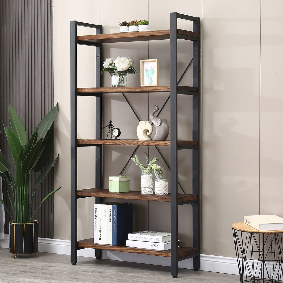 5 Tier Solid Wood Metal Bookcase T311